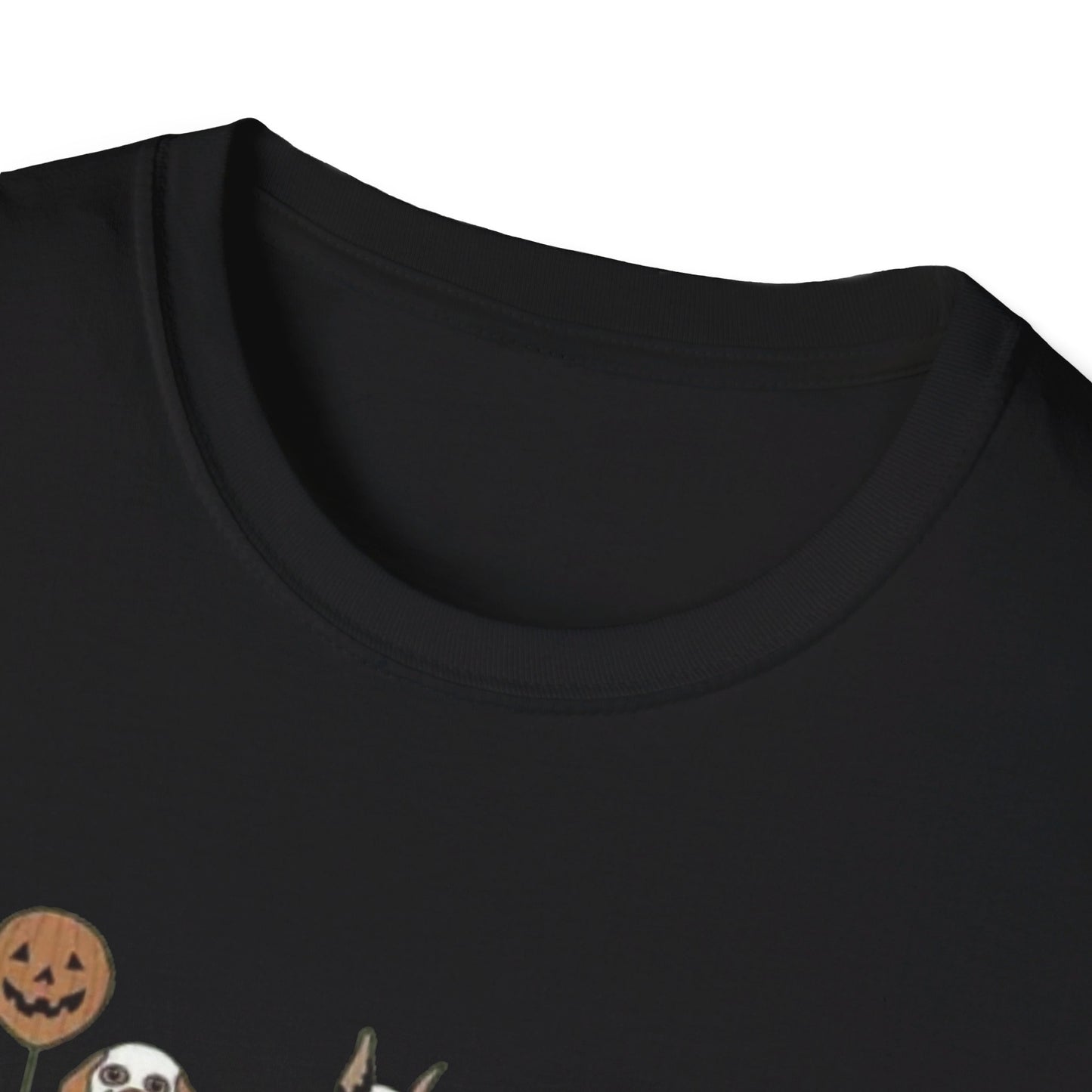 Halloween Dog Ghost Print Tee, Casual Short Sleeve Crew Neck T-shirt | Unisex Softstyle T-Shirt