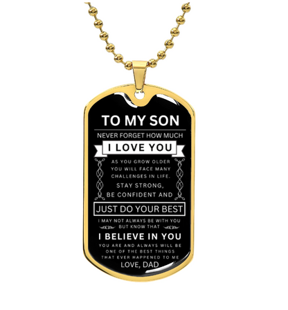 To My Son "Never Forget" Personalized Dog Tag  - Military Ball Chain