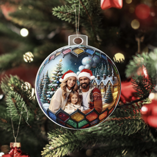 Custom Photo Family In Christmas Ball - Personalized Acrylic Photo Ornament