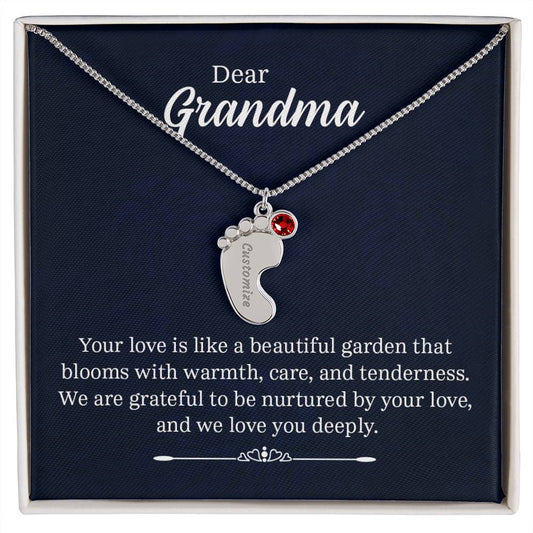 Dear Grandma | Engraved Baby Feet with Birthstones