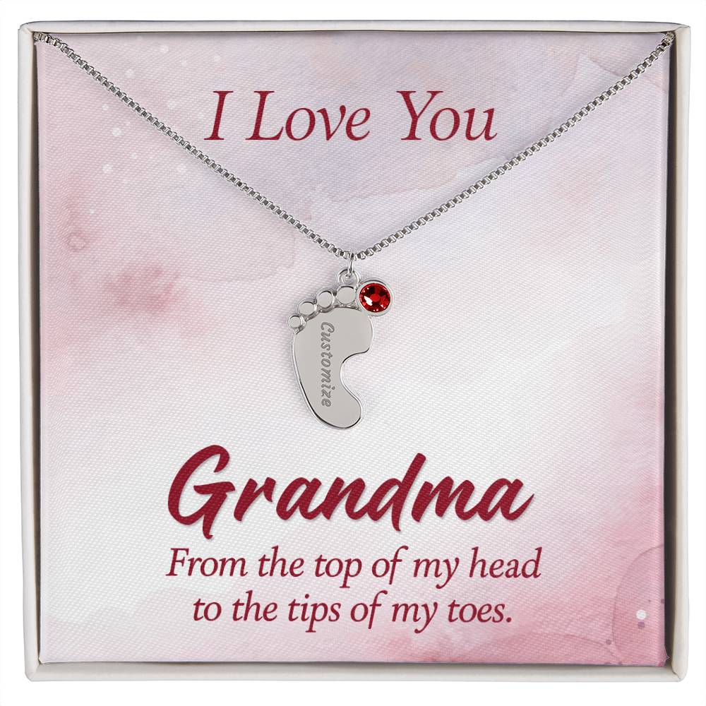 I Love you Grandma | Engraved Baby Feet with Birthstones