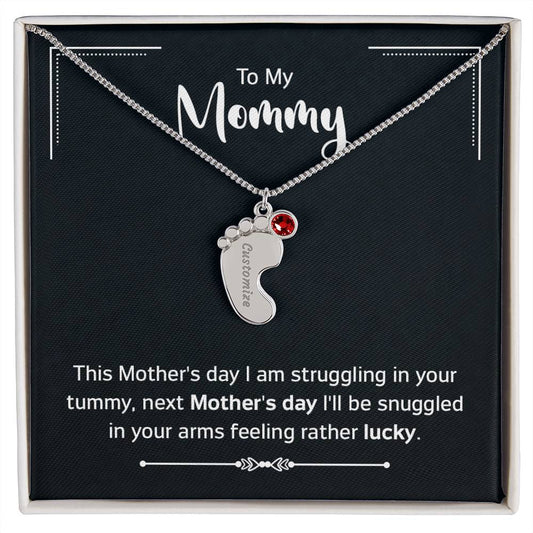 To My Mommy | Engraved Baby Feet with Birthstones