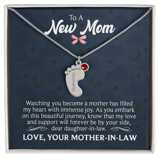 To a New Mom | Engraved Baby Feet with Birthstones