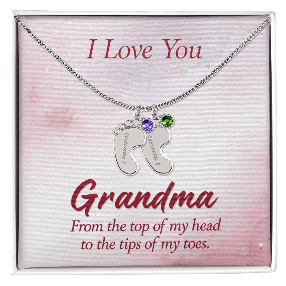 I Love you Grandma | Engraved Baby Feet with Birthstones