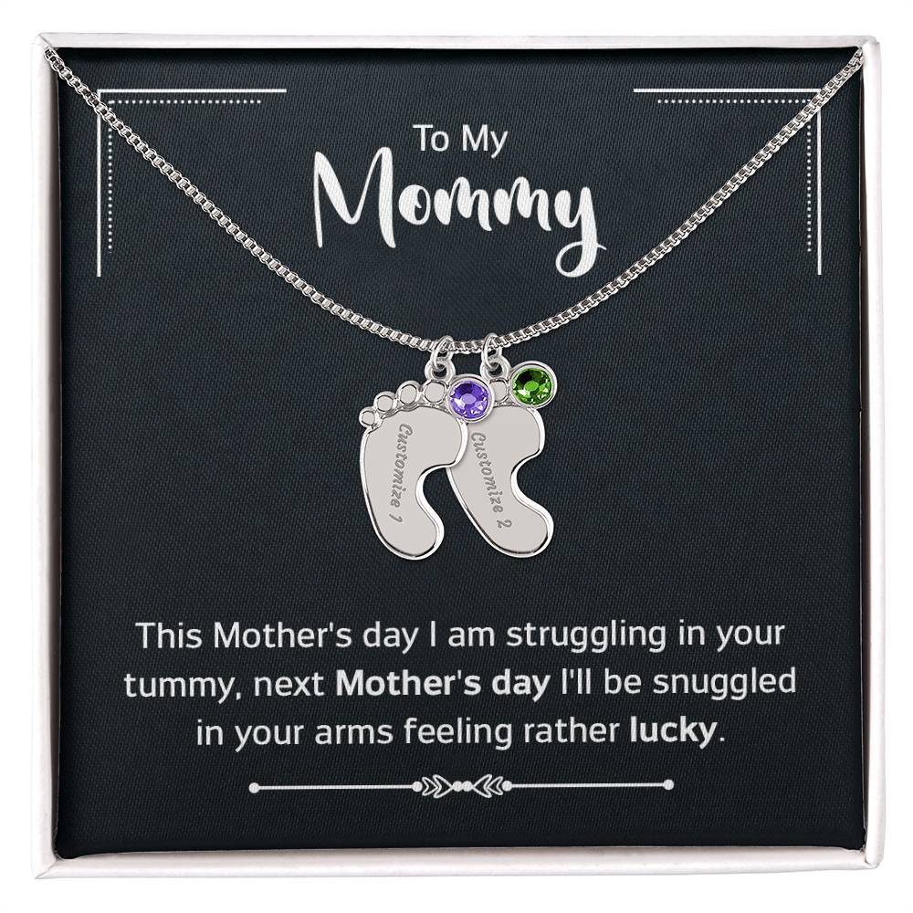 To My Mommy | Engraved Baby Feet with Birthstones