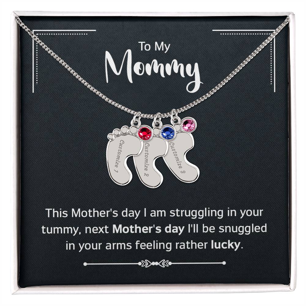 To My Mommy | Engraved Baby Feet with Birthstones