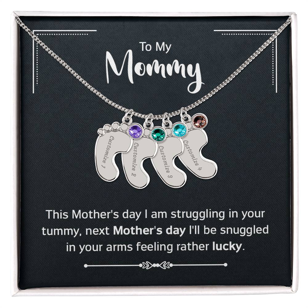 To My Mommy | Engraved Baby Feet with Birthstones