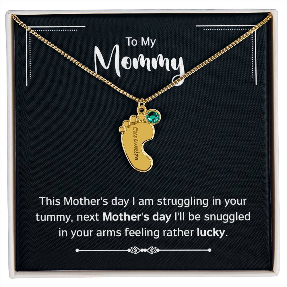 To My Mommy | Engraved Baby Feet with Birthstones