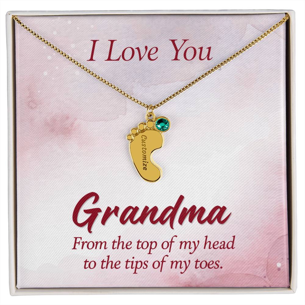 I Love you Grandma | Engraved Baby Feet with Birthstones