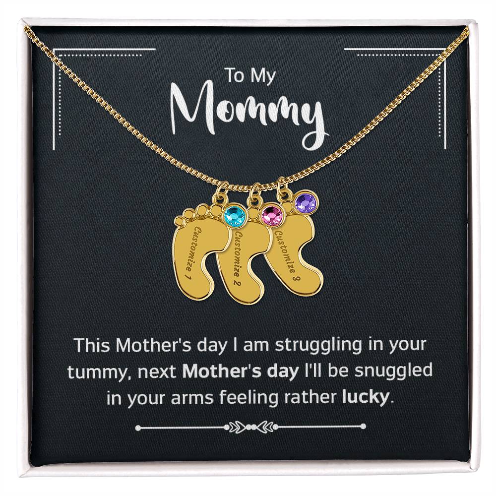 To My Mommy | Engraved Baby Feet with Birthstones