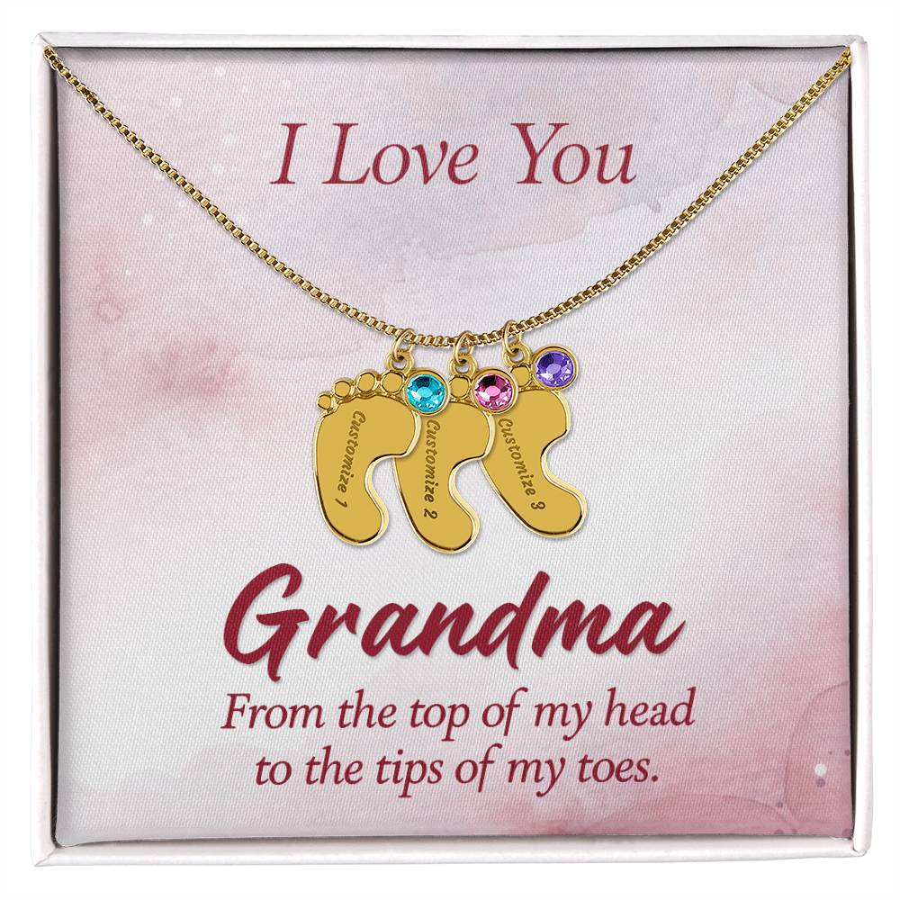 I Love you Grandma | Engraved Baby Feet with Birthstones