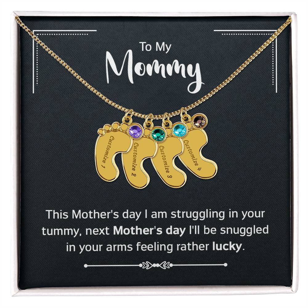 To My Mommy | Engraved Baby Feet with Birthstones