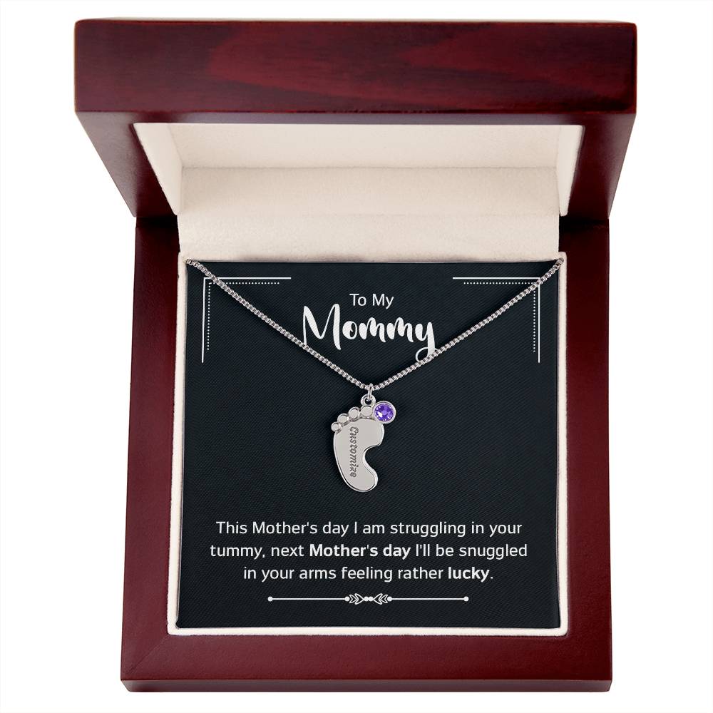 To My Mommy | Engraved Baby Feet with Birthstones