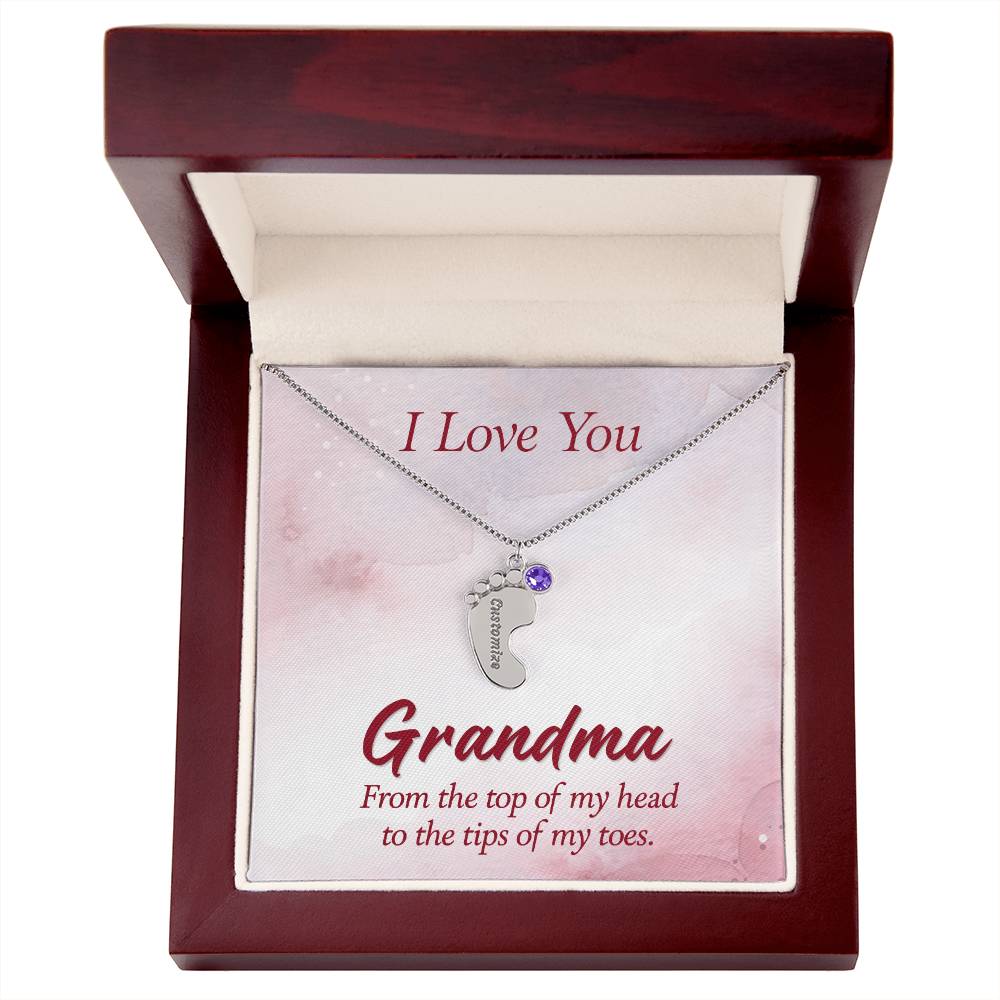 I Love you Grandma | Engraved Baby Feet with Birthstones