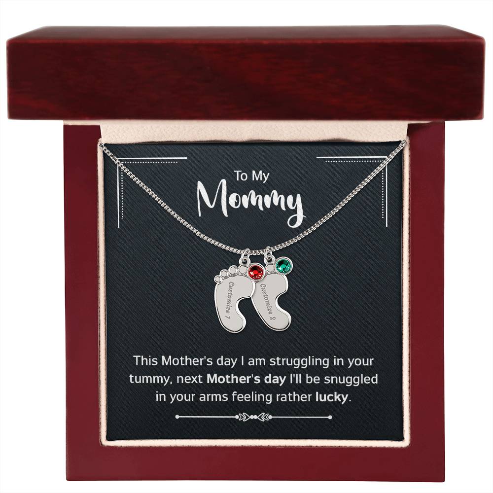 To My Mommy | Engraved Baby Feet with Birthstones