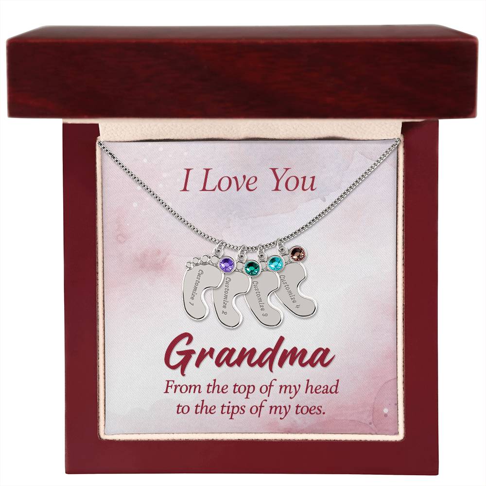 I Love you Grandma | Engraved Baby Feet with Birthstones