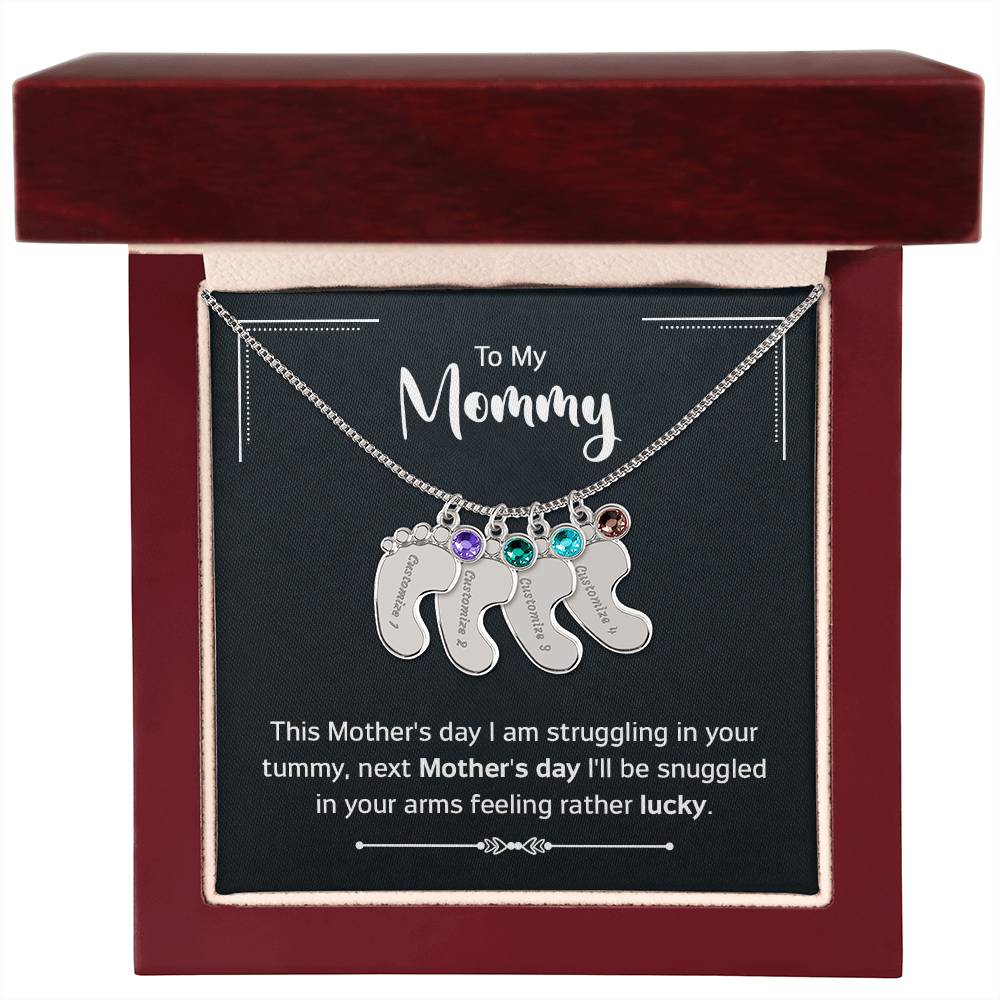 To My Mommy | Engraved Baby Feet with Birthstones