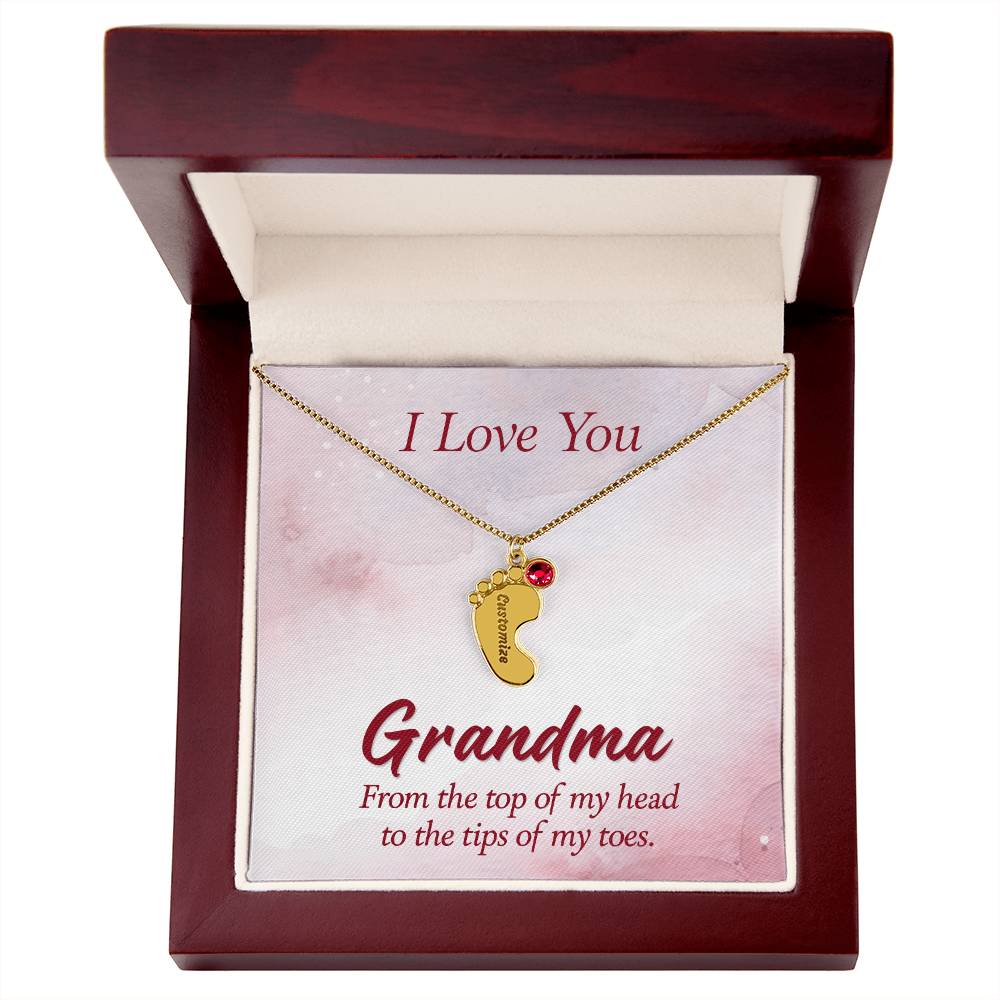 I Love you Grandma | Engraved Baby Feet with Birthstones