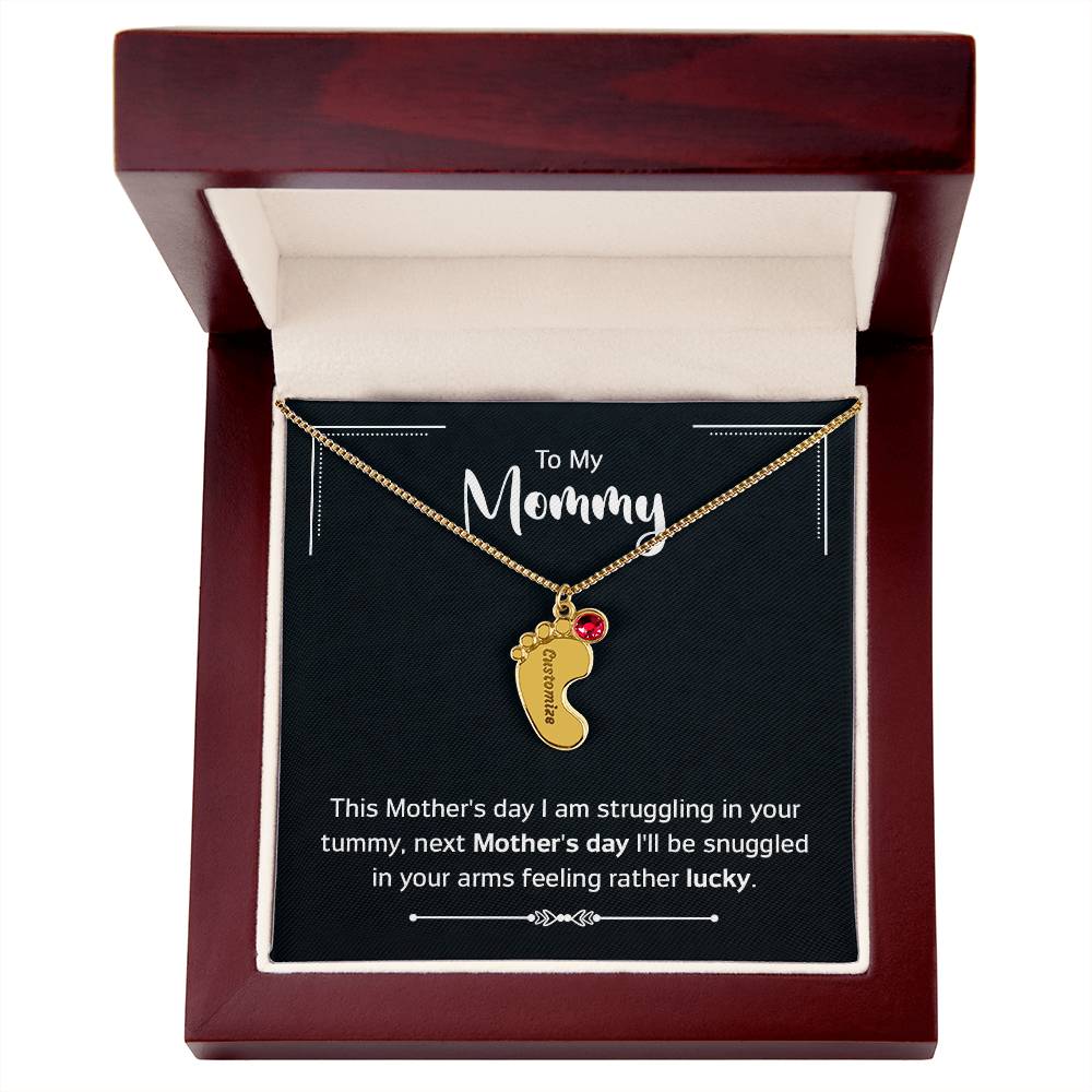 To My Mommy | Engraved Baby Feet with Birthstones