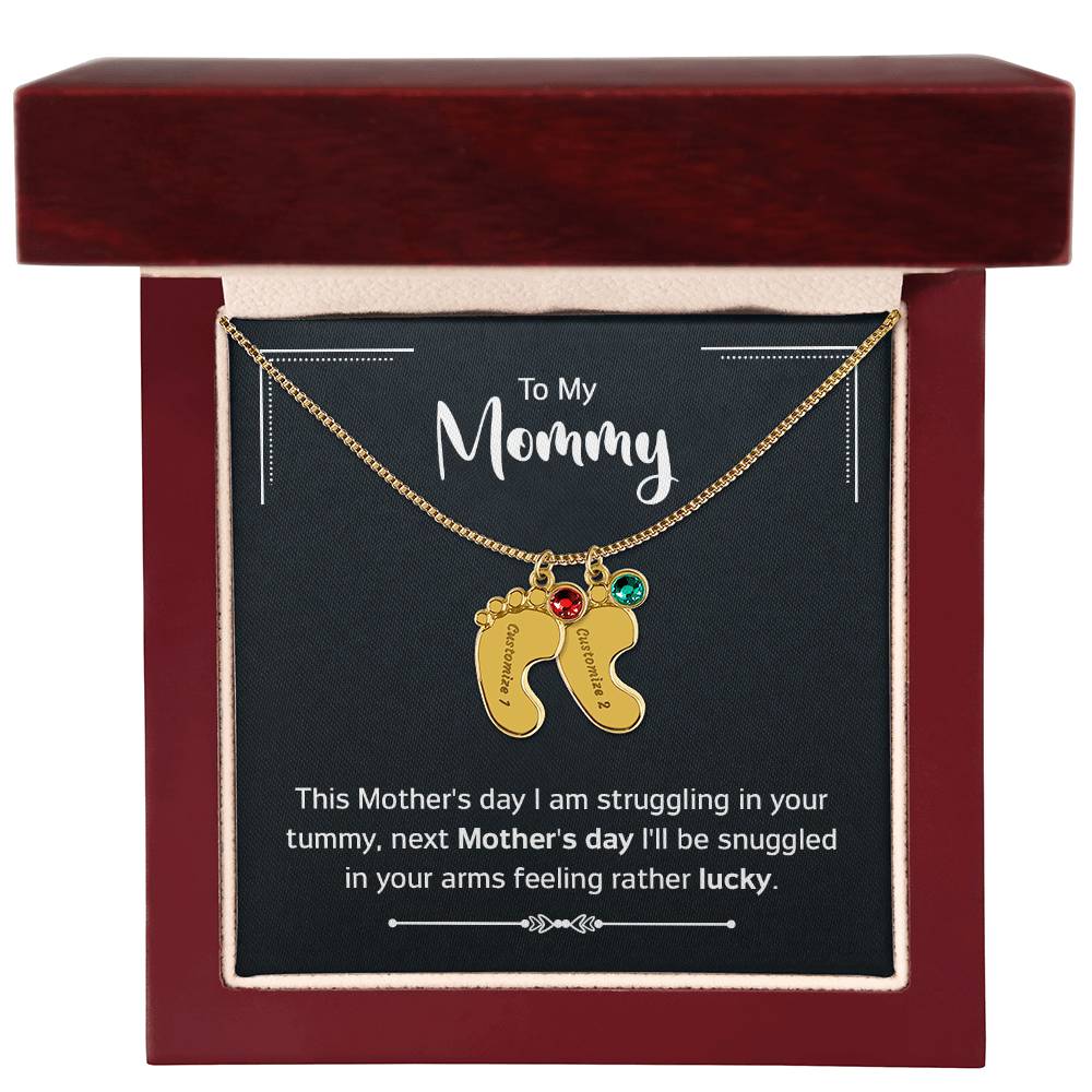 To My Mommy | Engraved Baby Feet with Birthstones