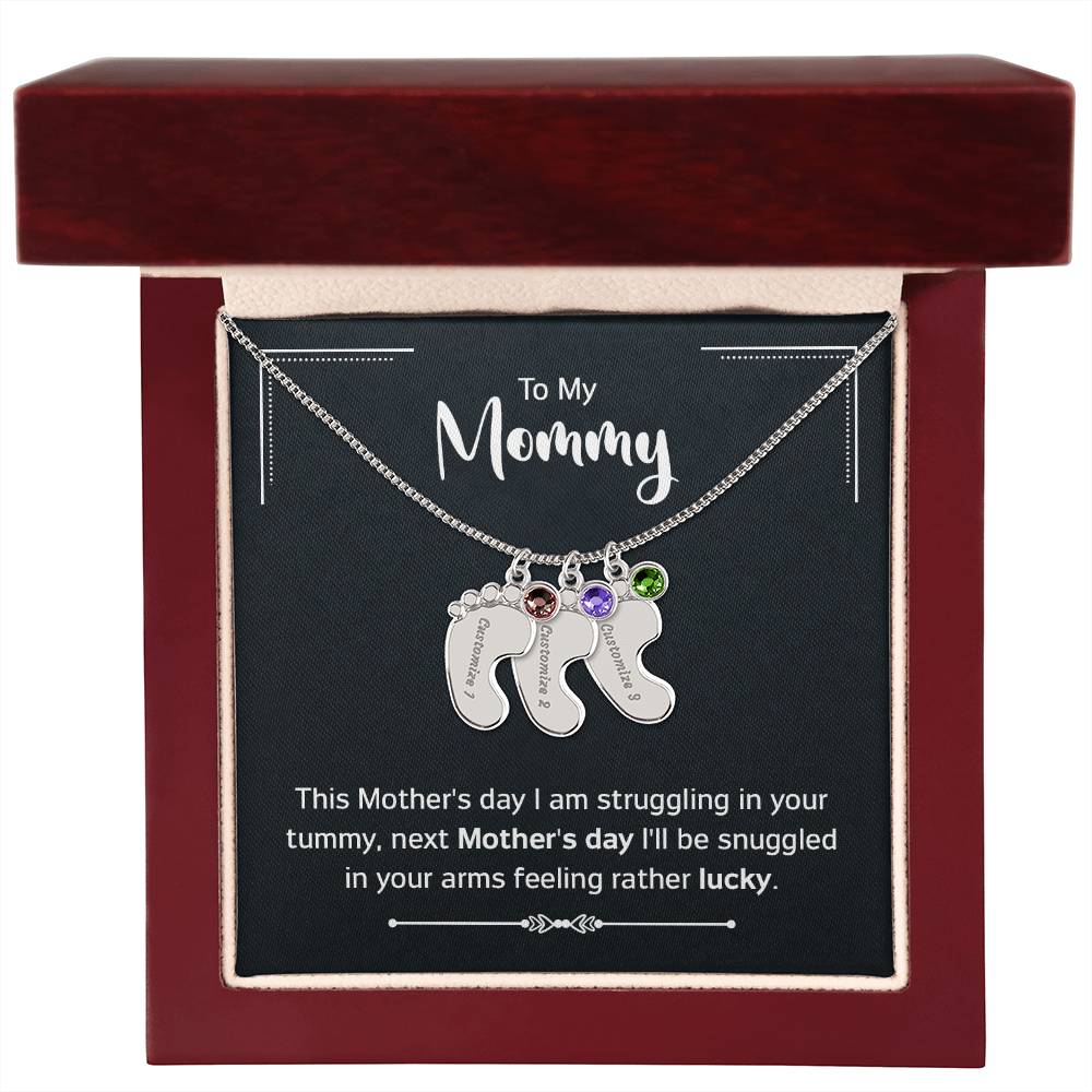 To My Mommy | Engraved Baby Feet with Birthstones