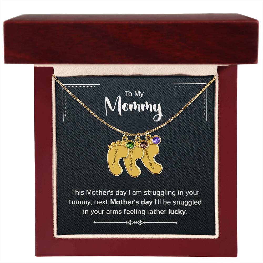 To My Mommy | Engraved Baby Feet with Birthstones