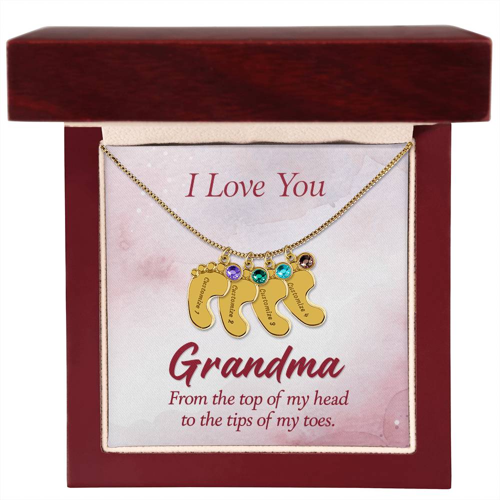 I Love you Grandma | Engraved Baby Feet with Birthstones