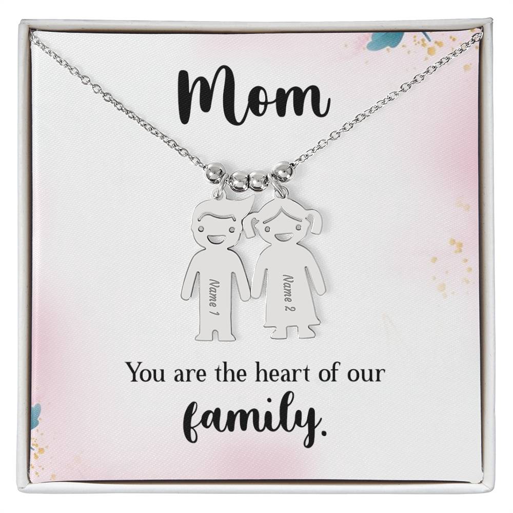 Mom - you are the heart of our family | Kid Charm Necklace