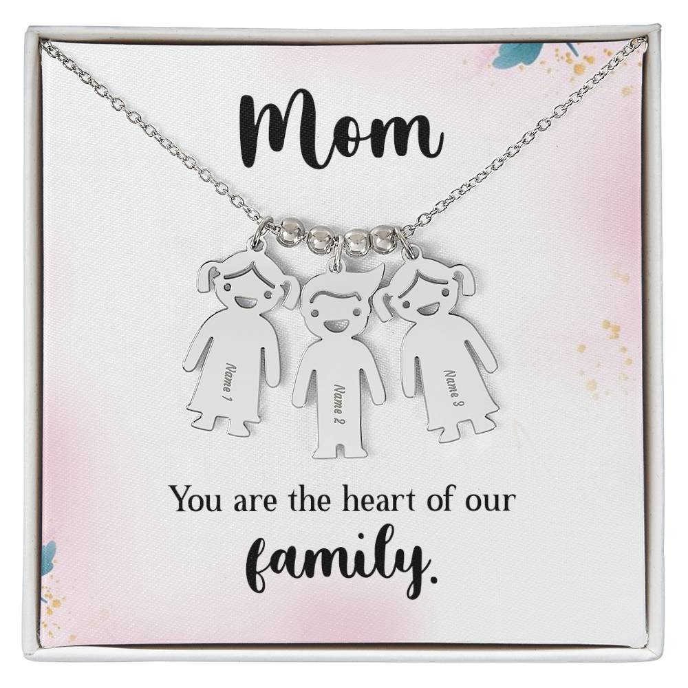 Mom - you are the heart of our family | Kid Charm Necklace