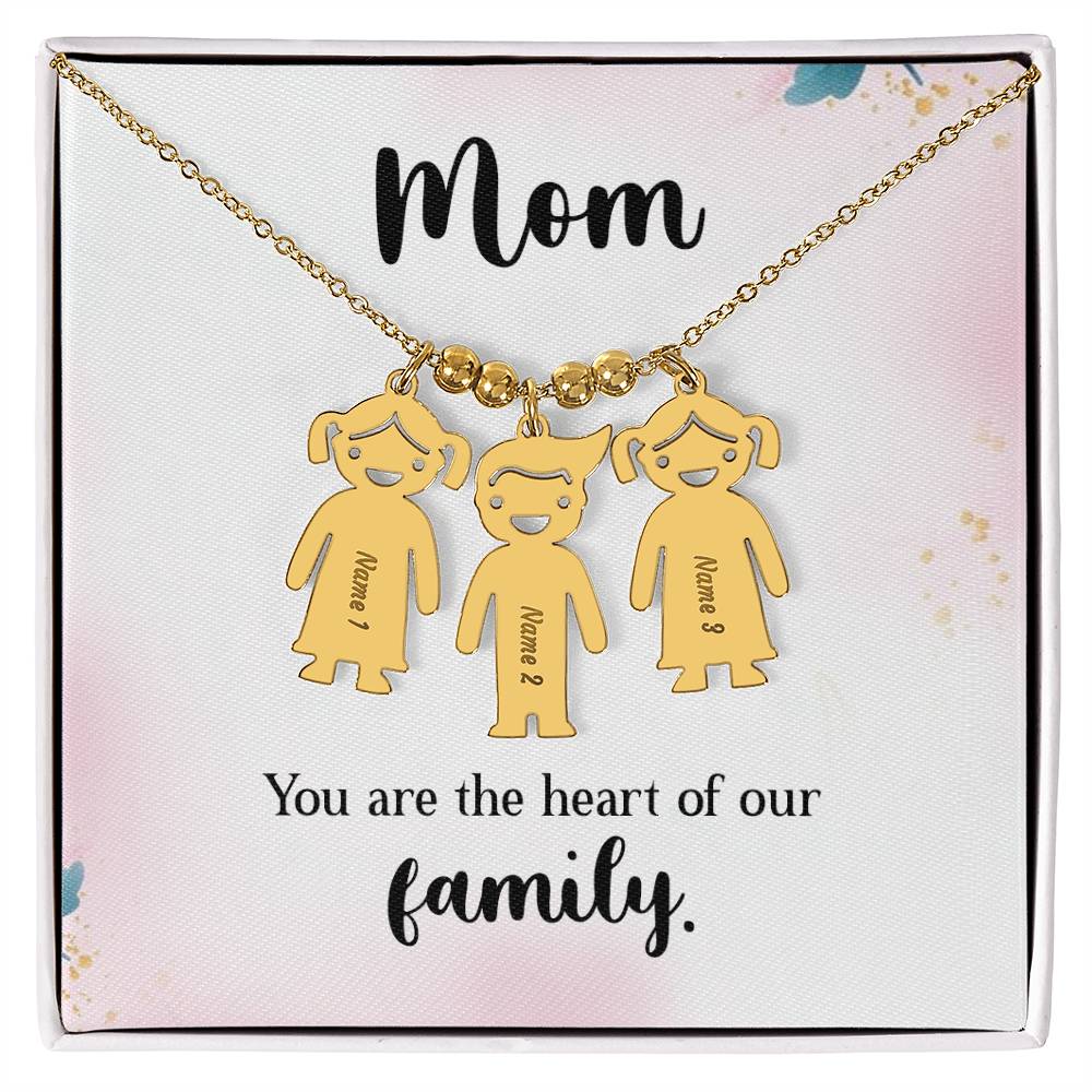 Mom - you are the heart of our family | Kid Charm Necklace