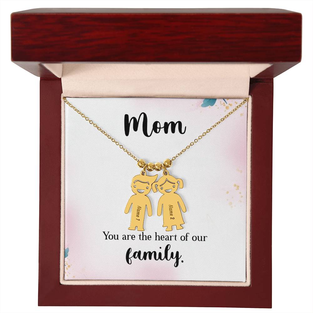 Mom - you are the heart of our family | Kid Charm Necklace