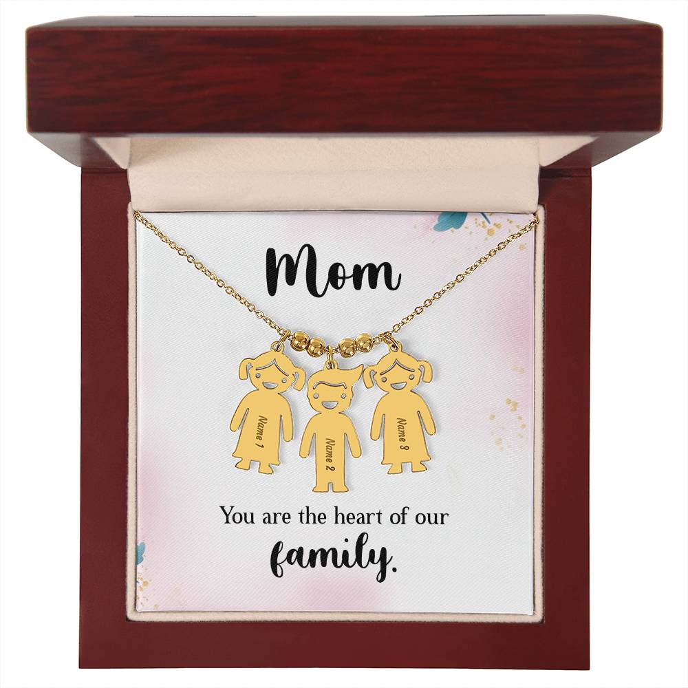 Mom - you are the heart of our family | Kid Charm Necklace