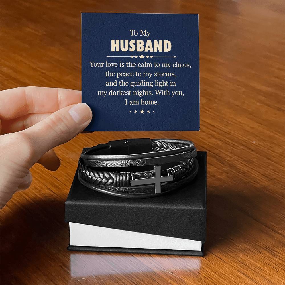 To My Husband I am Home | Men's Cross Bracelet