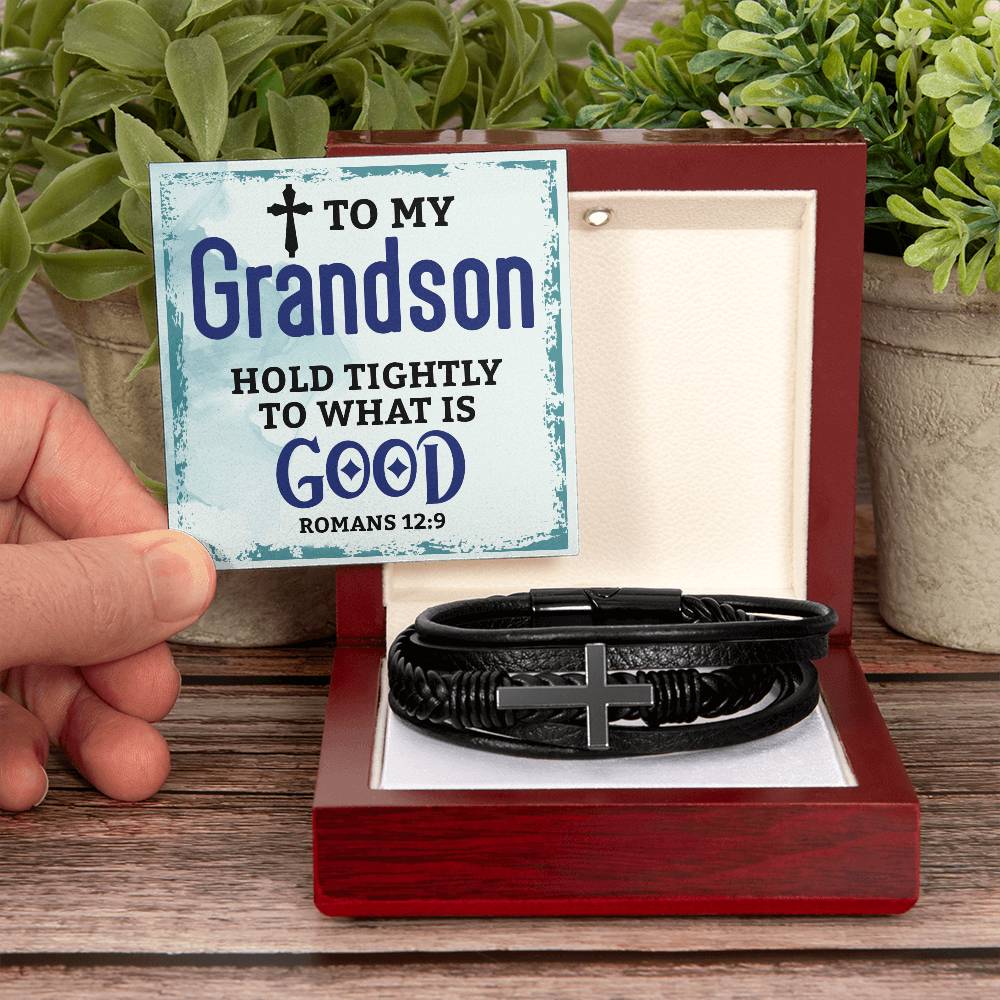 Grandson Romans 12:9 | Men's Cross Bracelet